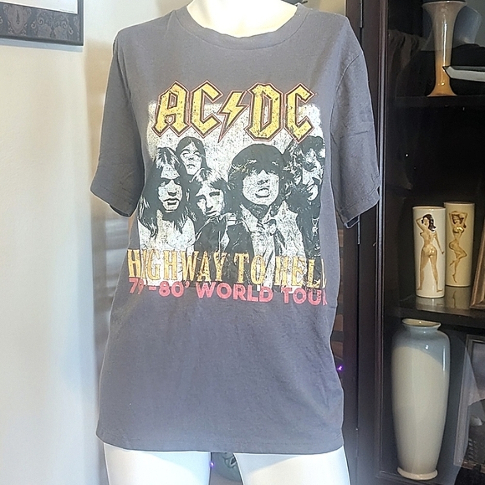 Women's AC/DC Highway To Hell Charcoal Tee - Picture 2 of 5